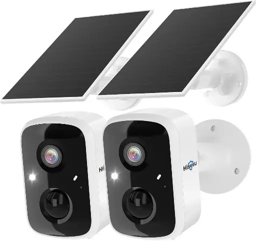 Cámaras de seguridad solares inalámbricas para exteriores a baterías, 4MP y 3K, Wi-Fi, detección de movimiento PIR/AI, impermeables, visión nocturna a color, audio de 2 vías, memoria, 2 piezas